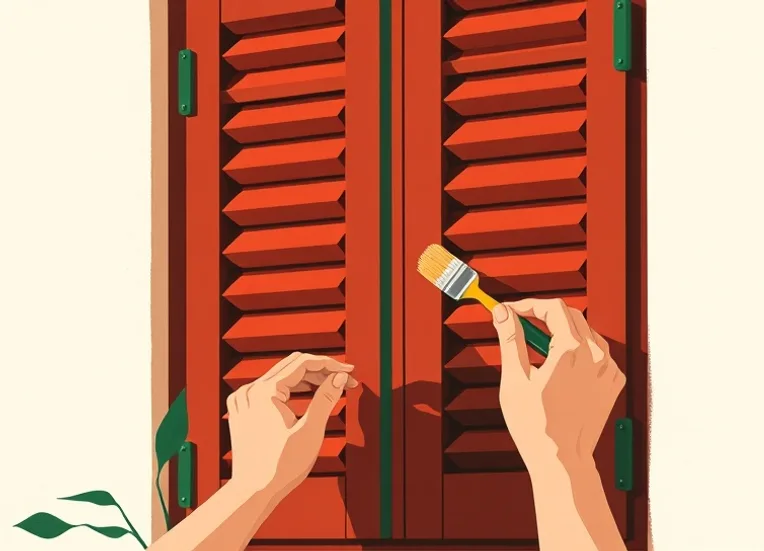 Mise en peinture au pinceau de volets et d'encadrements en bois