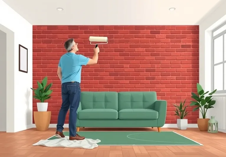 Peintre appliquant la peinture au rouleau sur un mur de salon